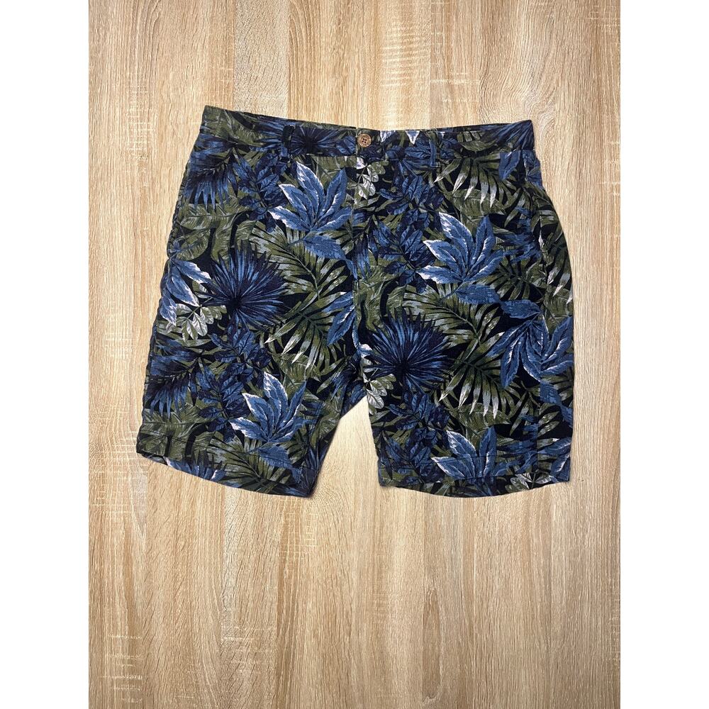 Tailor Vintage Shorts Men's 34 Greenwich Stretch Cotton Blue Green Leaves